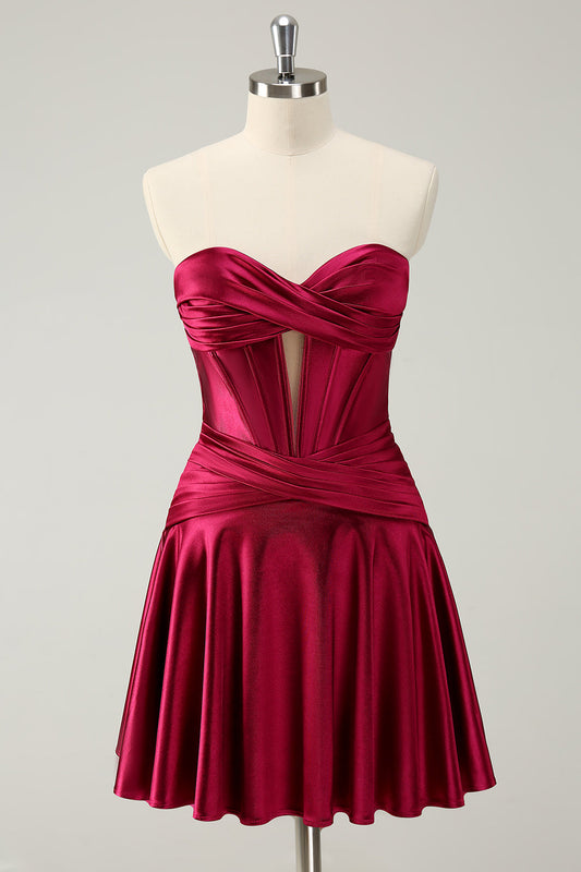 Cute Burgundy A Line Sweetheart Criss Cross Corset Homecoming Dress with Ruffles