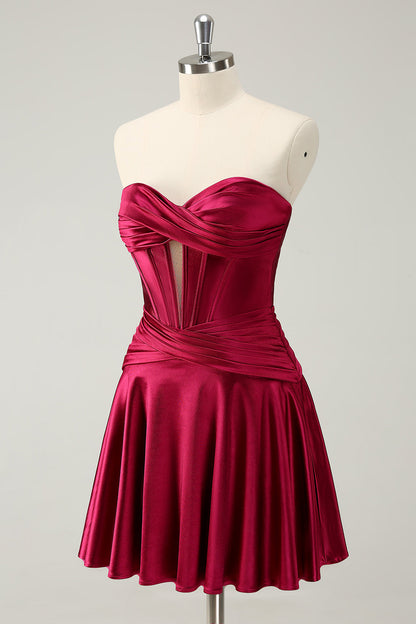 Cute Fuchsia A Line Sweetheart Criss Cross Corset Homecoming Dress with Ruffles