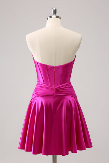 Cute Fuchsia A Line Sweetheart Criss Cross Corset Homecoming Dress with Ruffles