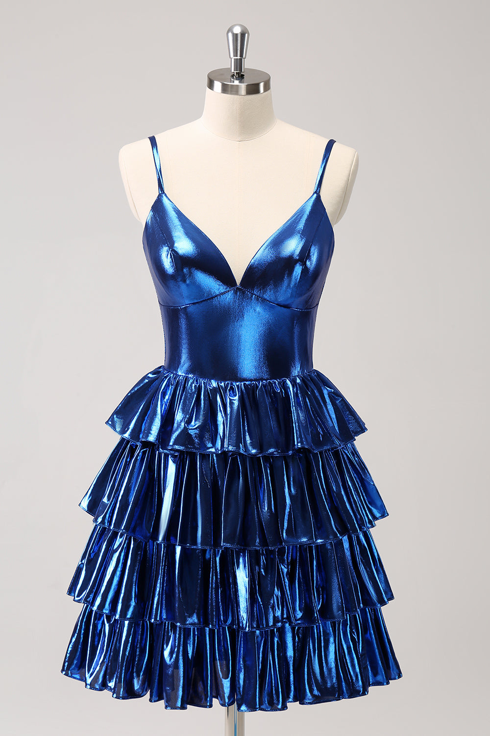 Sparkly Ink Blue A Line Corset Tiered Homecoming Dress with Ruffles