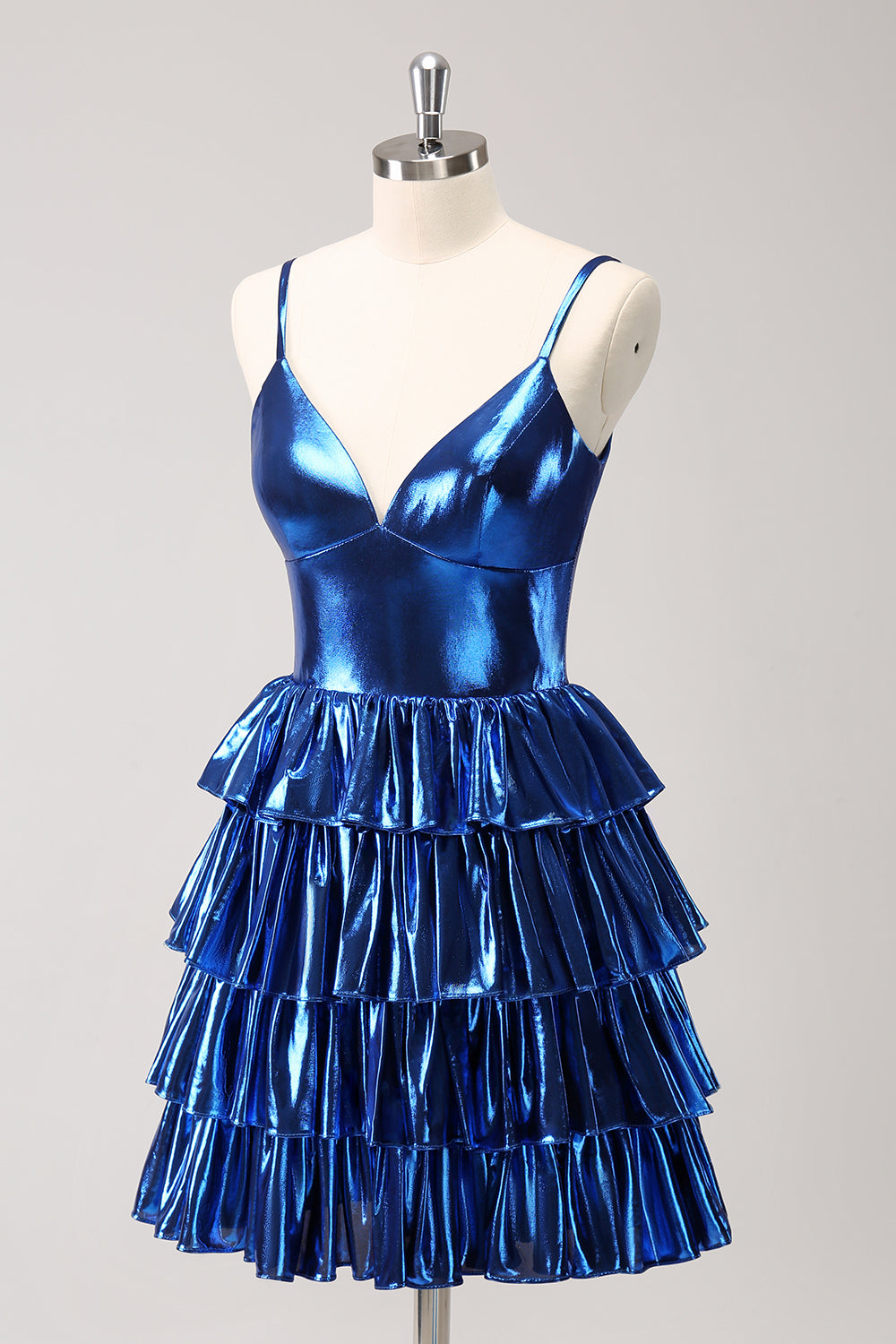 Sparkly Ink Blue A Line Corset Tiered Homecoming Dress with Ruffles