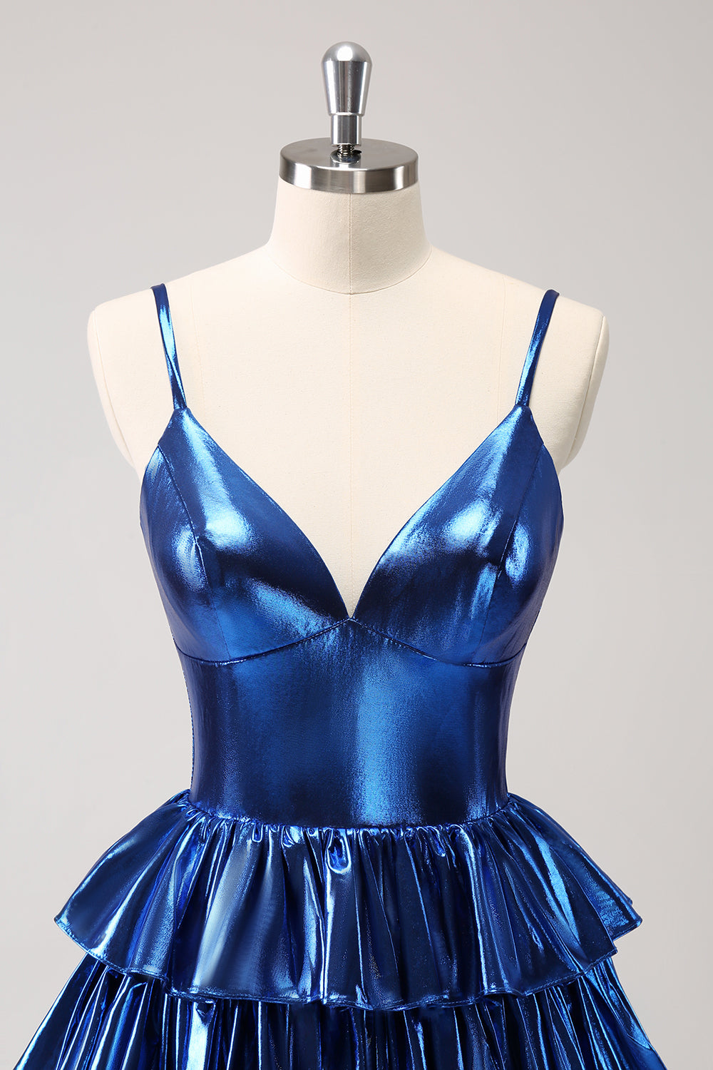 Sparkly Ink Blue A Line Corset Tiered Homecoming Dress with Ruffles