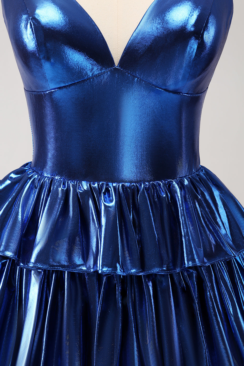 Sparkly Ink Blue A Line Corset Tiered Homecoming Dress with Ruffles