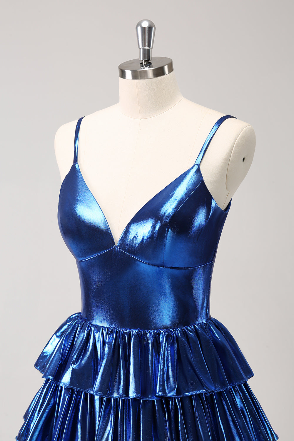 Sparkly Ink Blue A Line Corset Tiered Homecoming Dress with Ruffles