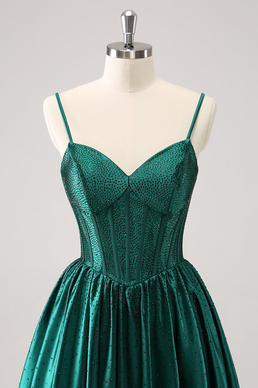 Cute Dark Green A Line Spaghetti Straps Ruffle Corset Short Homecoming Dress with Beading