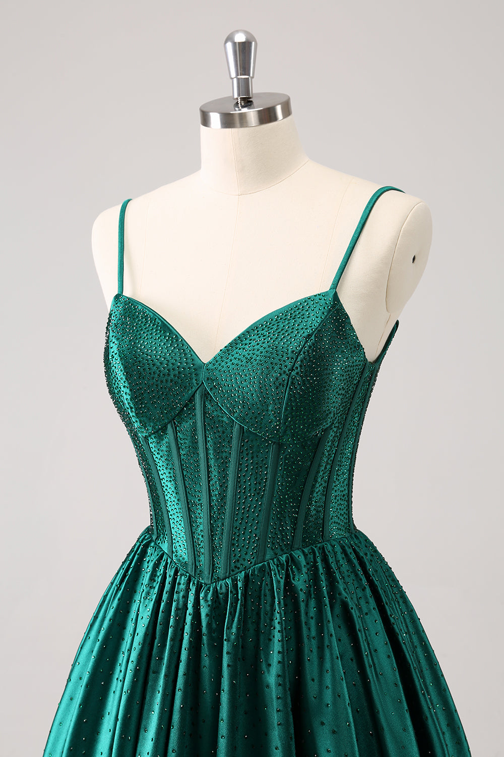 Cute Dark Green A Line Spaghetti Straps Ruffle Corset Short Homecoming Dress with Beading