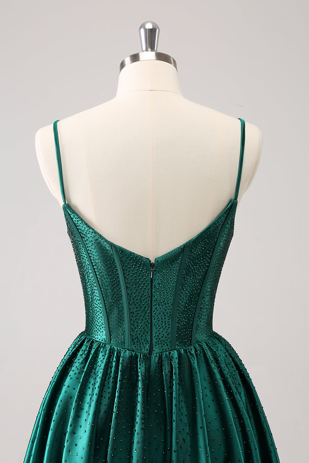 Cute Dark Green A Line Spaghetti Straps Ruffle Corset Short Homecoming Dress with Beading