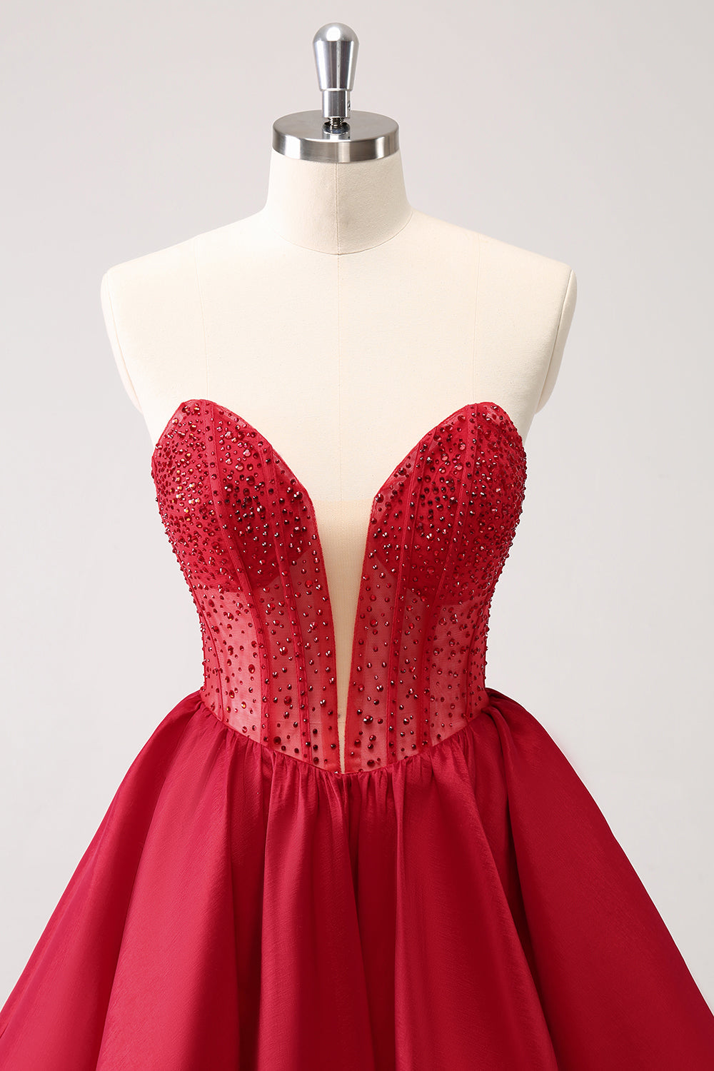 Cute Red A Line Strapless Corset Ruffle Homecoming Dress with Beading