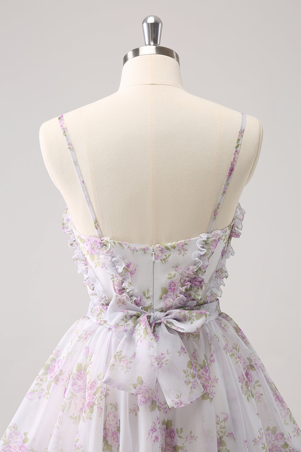 Cute Lilac A Line Cut Out Tiered Print Floral Homecoming Dress with Ruffles