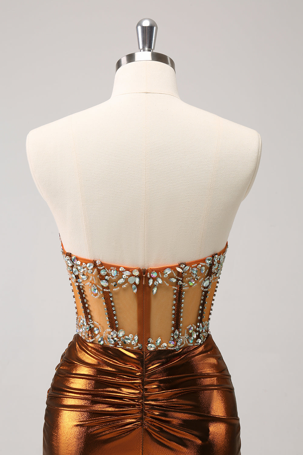 Glitter Copper Tight Strapless Corset Short Homecoming Dress with Beading