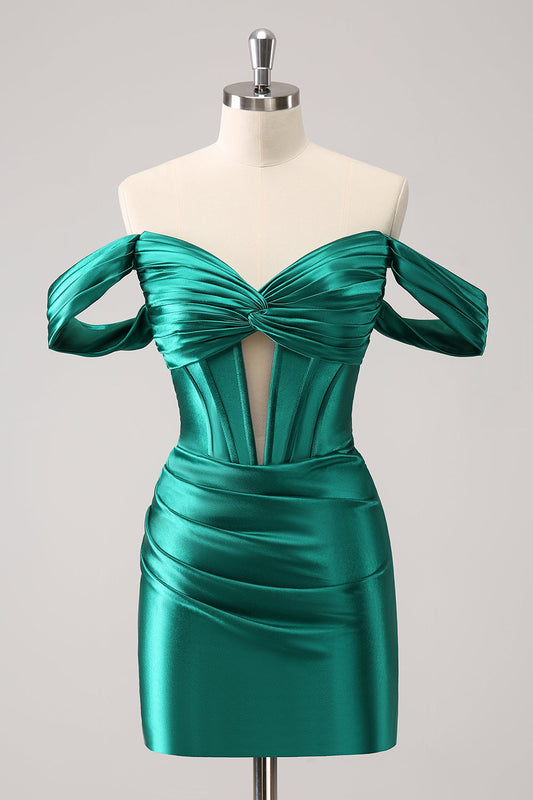 Stylish Dark Green Bodycon Off The Shoulder Hollow Out Corset Short Homecoming Dress