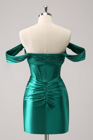 Stylish Dark Green Bodycon Off The Shoulder Hollow Out Corset Short Homecoming Dress