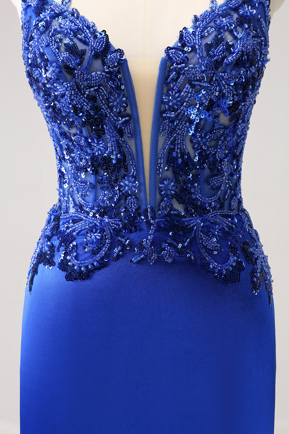 Royal Blue Tight Ruched Lace Up Back Short Homecoming Dress with Beading