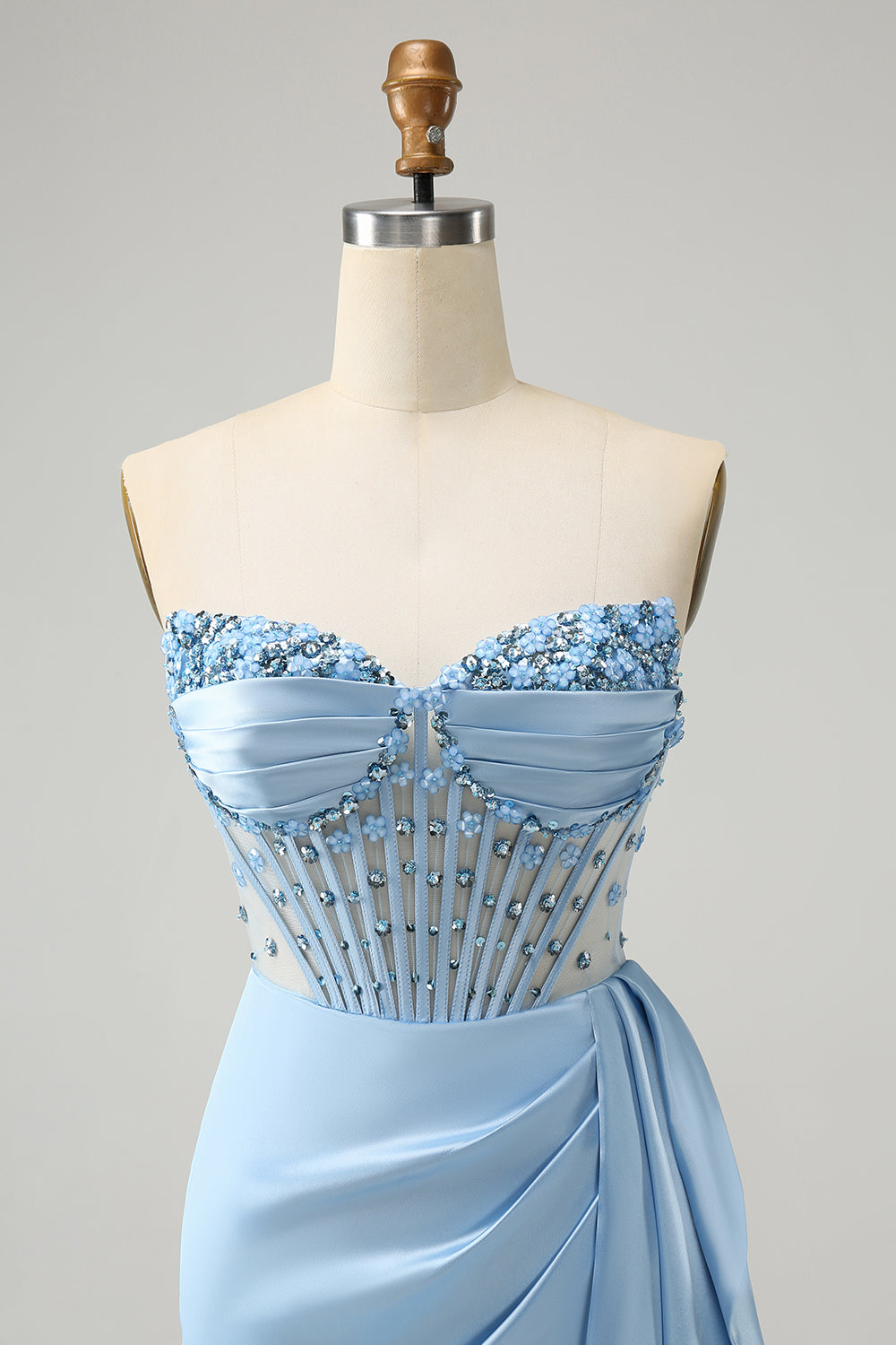 Stylish Blue Bodycon Sweetheart Pleated Corset Short Homecoming Dress with Beading