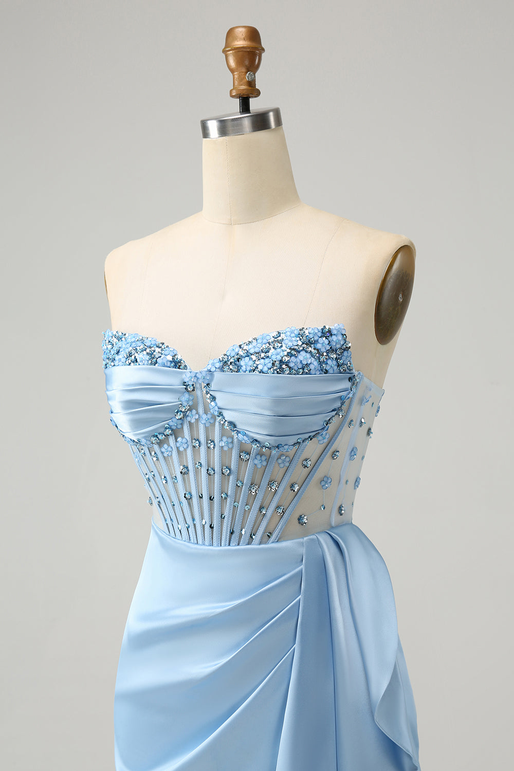 Stylish Blue Bodycon Sweetheart Pleated Corset Short Homecoming Dress with Beading