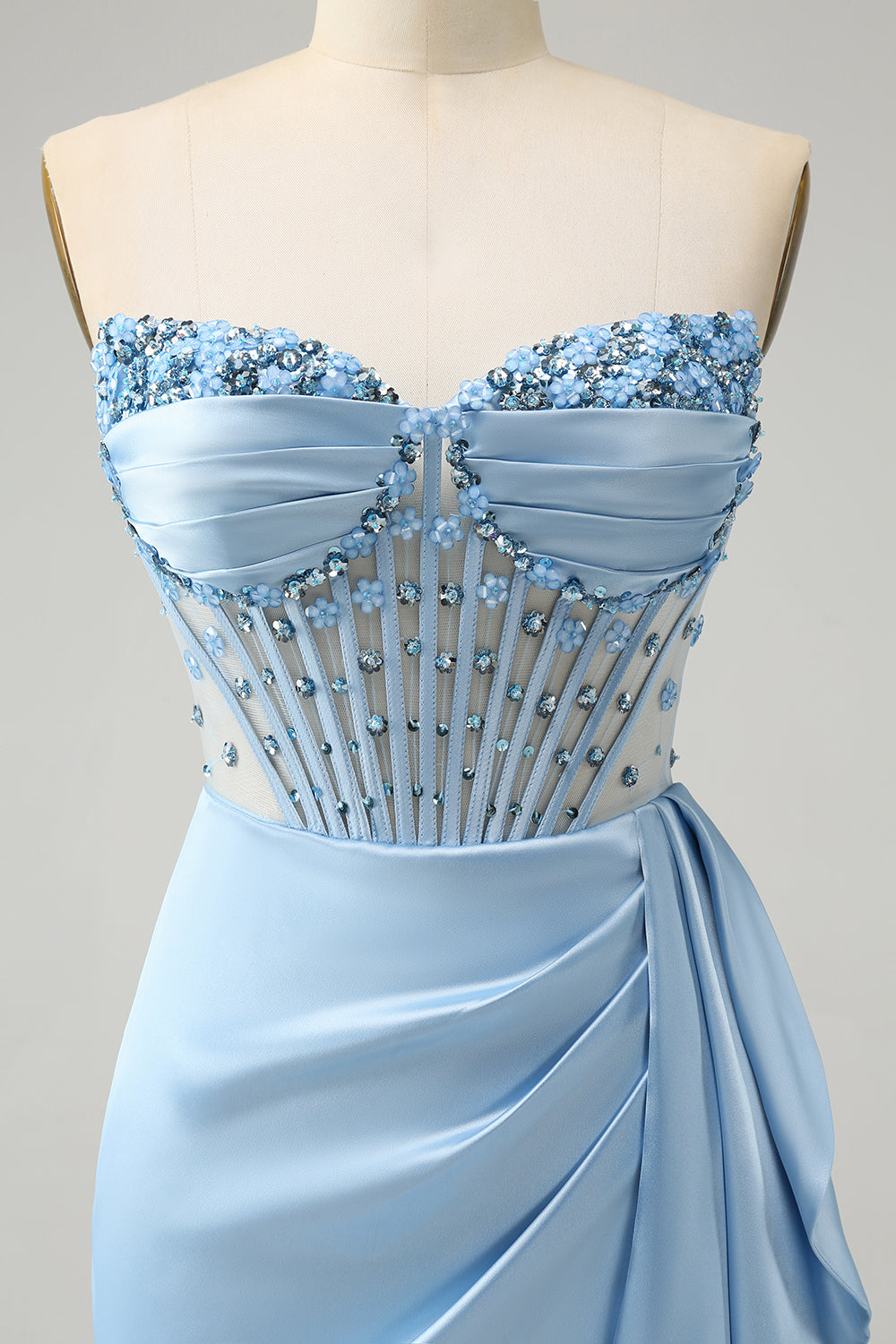 Stylish Blue Bodycon Sweetheart Pleated Corset Short Homecoming Dress with Beading