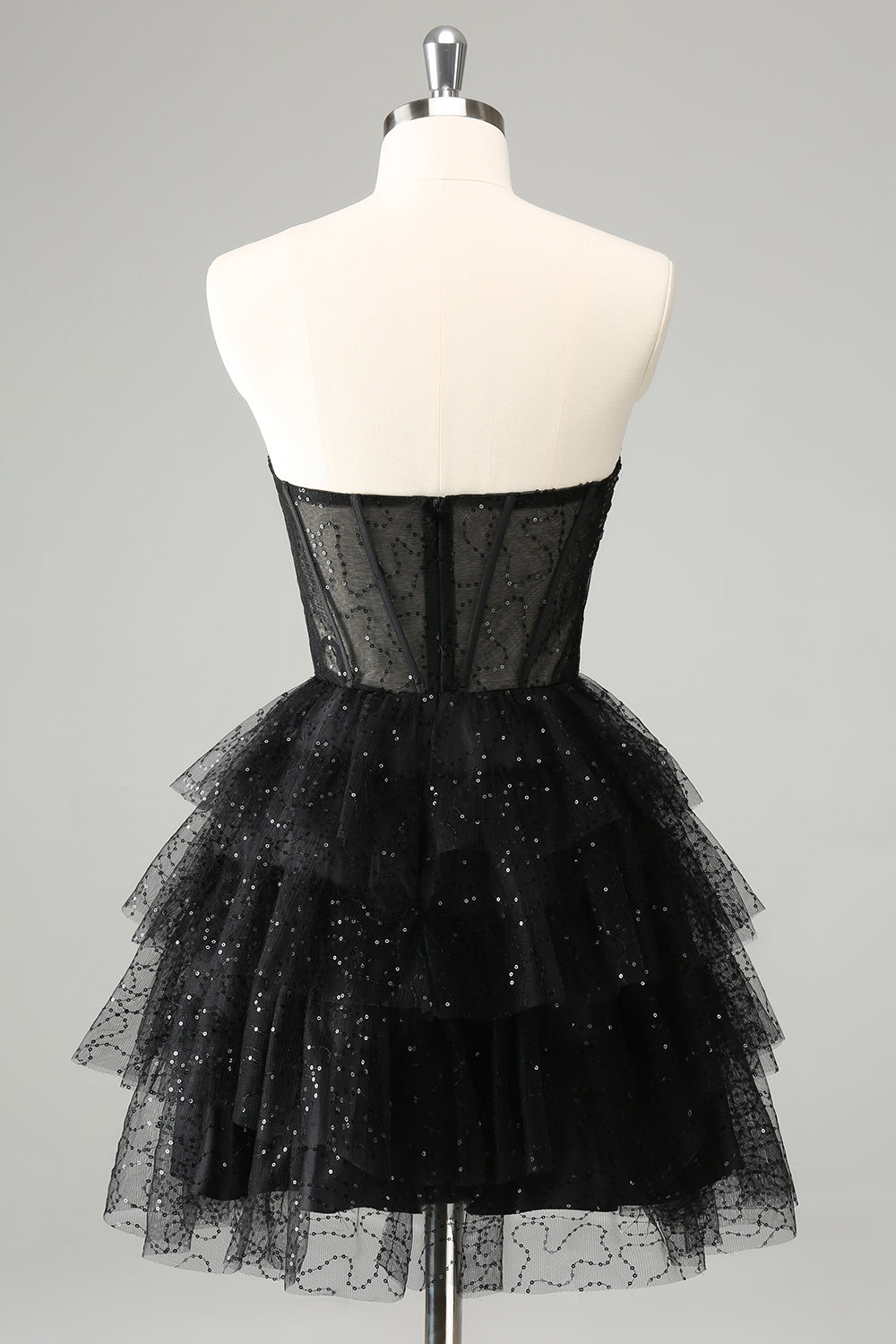 Sparkly Black A Line Sweetheart Pleated Corset Cute Homecoming Dress with Sequins