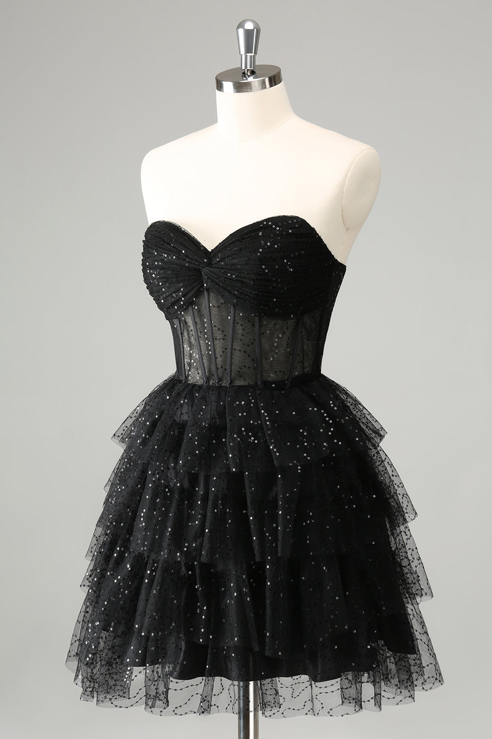 Cute Sparkly Black A Line Sweetheart Pleated Corset Homecoming Dress with Sequins