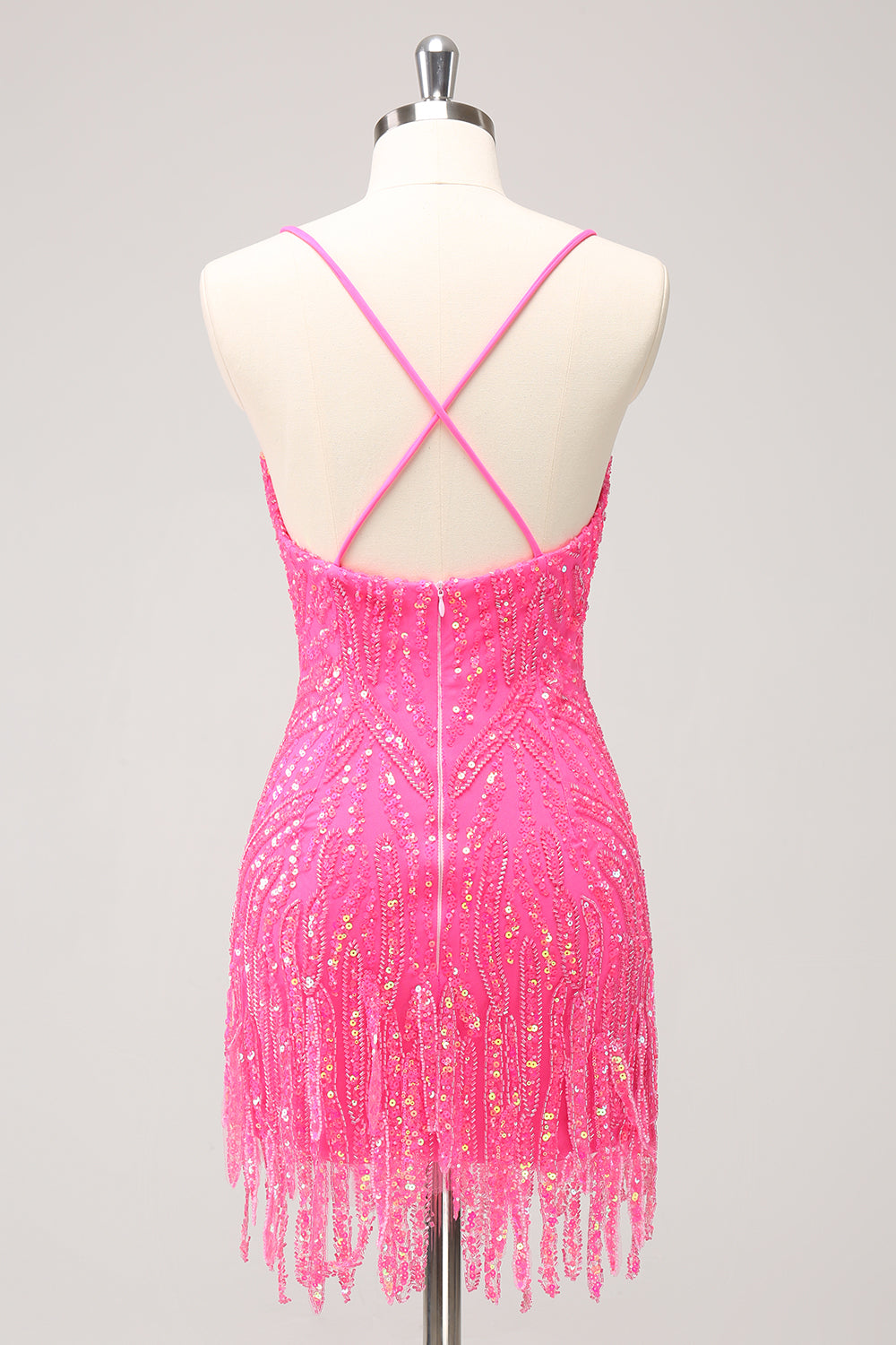 Sparkly Unique Gold Bodycon Spaghetti Straps Sequin Homecoming Dress with Tassel