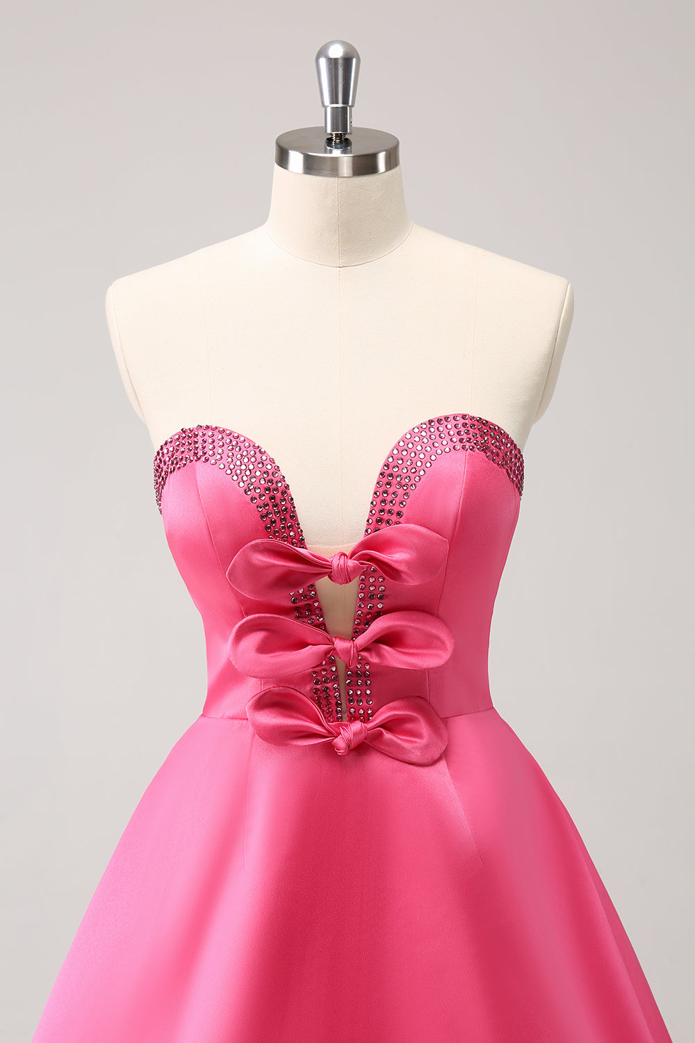 Cute Hot Pink A Line Strapless Cut Out Homecoming Dress with Beading