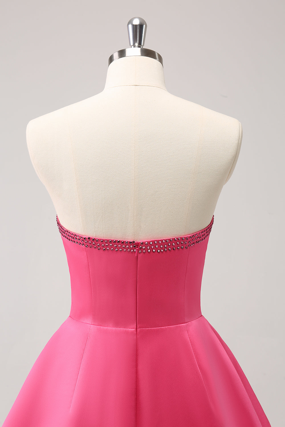 Cute Hot Pink A Line Strapless Cut Out Homecoming Dress with Beading