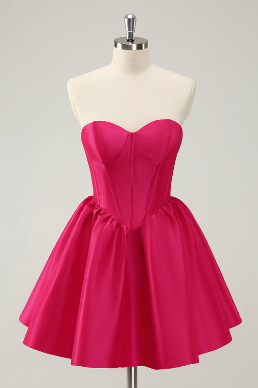 Cute A Line Sweetheart Corset Short Fuchsia Homecoming Dress