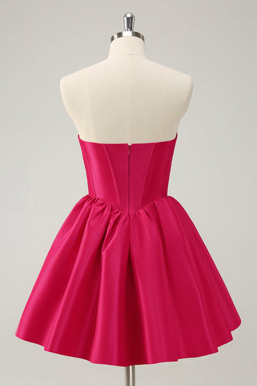 Cute A Line Sweetheart Corset Short Fuchsia Homecoming Dress