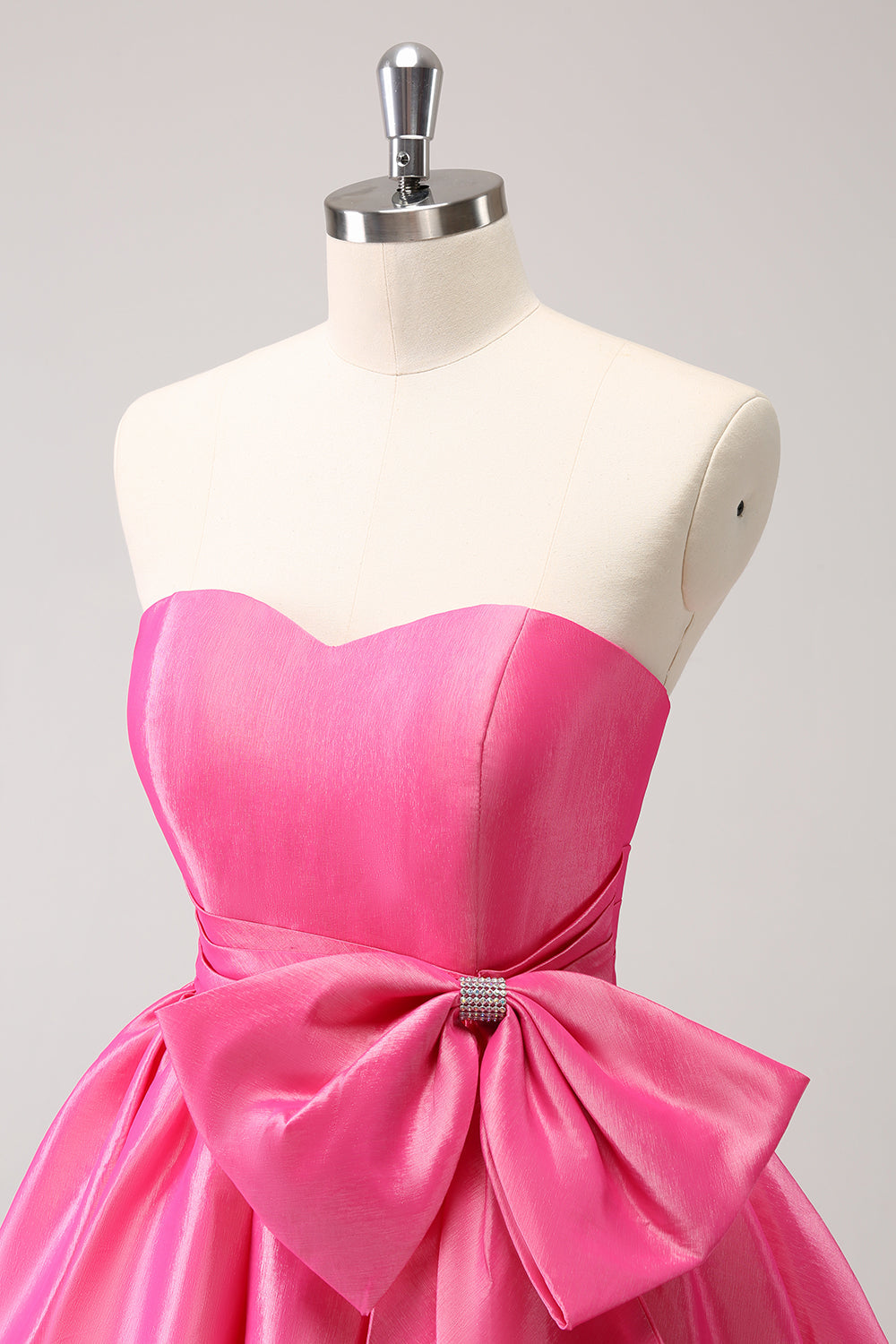 Cute Hot Pink A Line Strapless Pleated Short Homecoming Dress with Bow