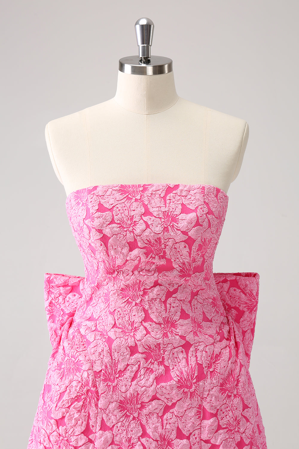 Cute Hot Pink A Line Strapless Print Short Homecoming Dress with Bow