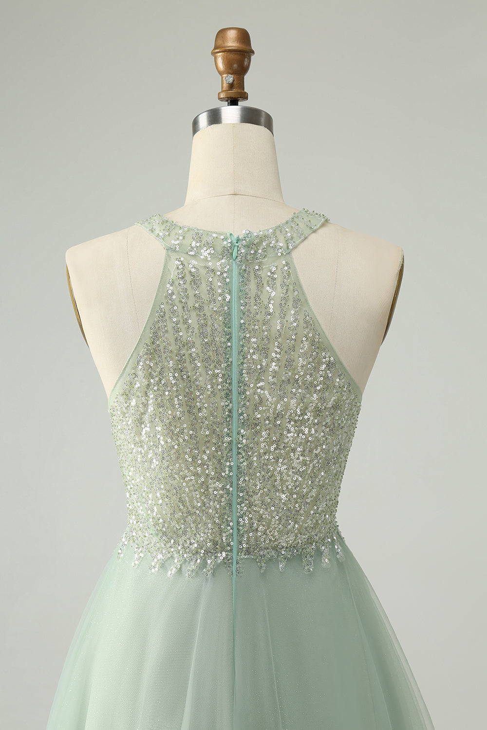 Dusty Green A Line Halter Short Homecoming Dress with Sequins