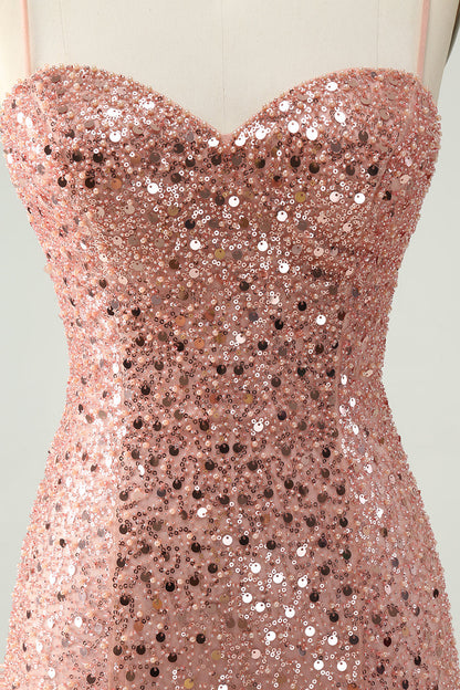 Sparkly Blush A Line Spaghetti Straps Short Homecoming Dress with Sequins