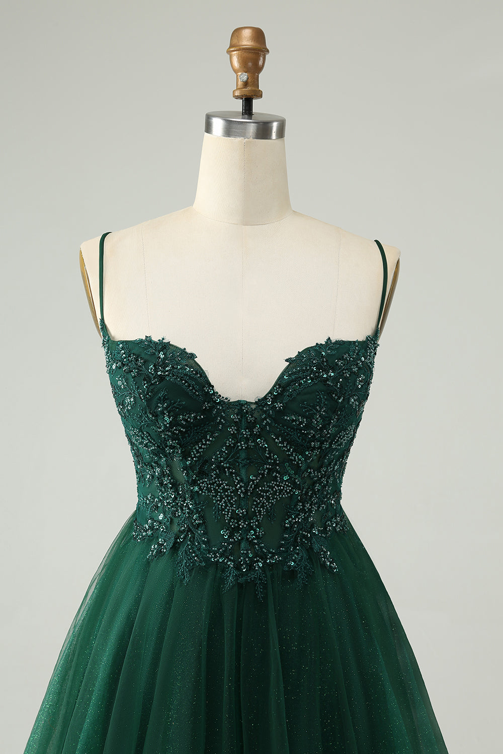 Glitter Dark Green A Line Beaded Tulle Homecoming Dress with Appliques