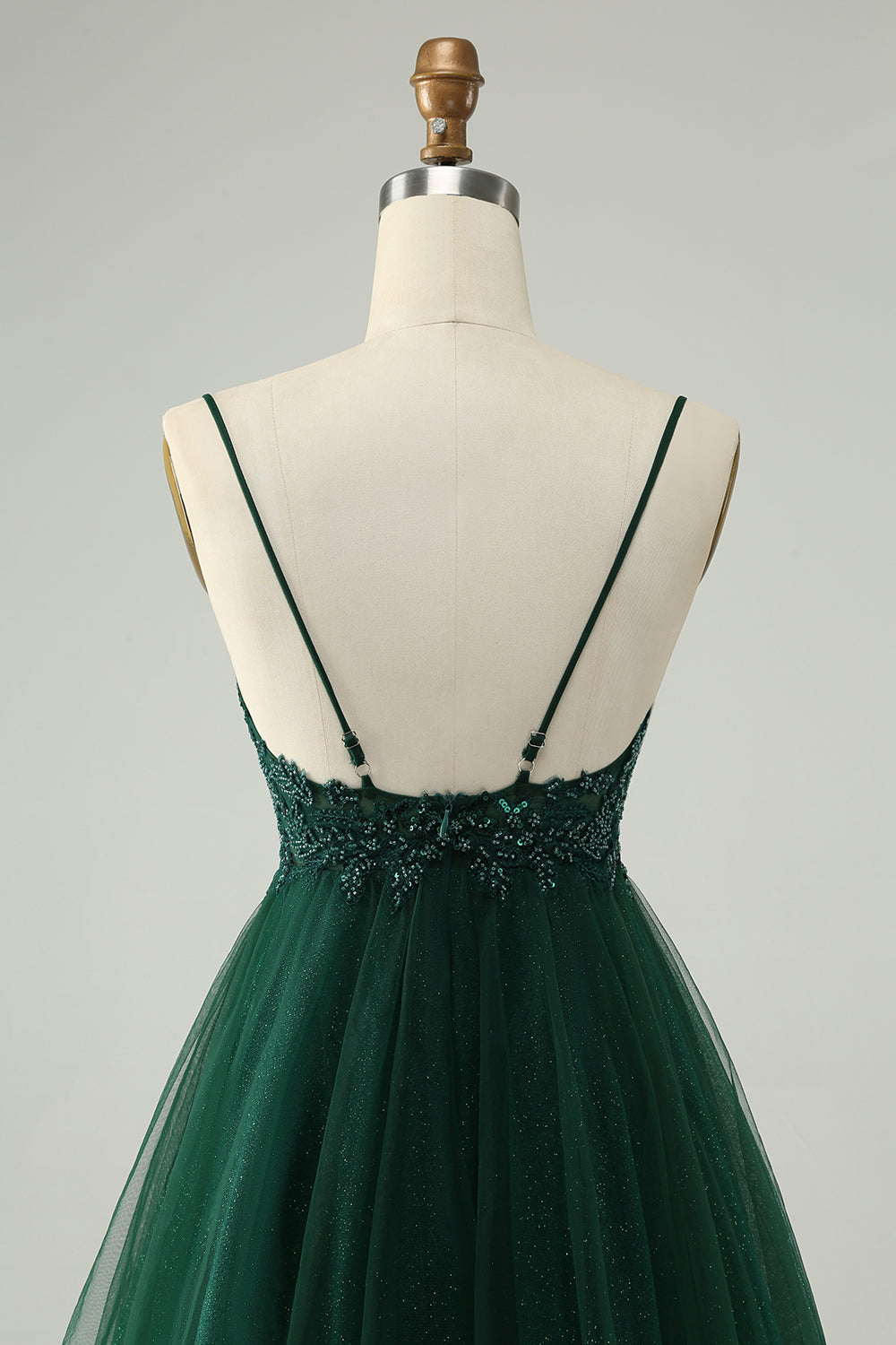 Glitter Dark Green A Line Beaded Tulle Homecoming Dress with Appliques