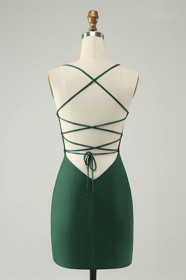 Stylish Dark Green Bodycon V Neck Short Homecoming Dress with Beading