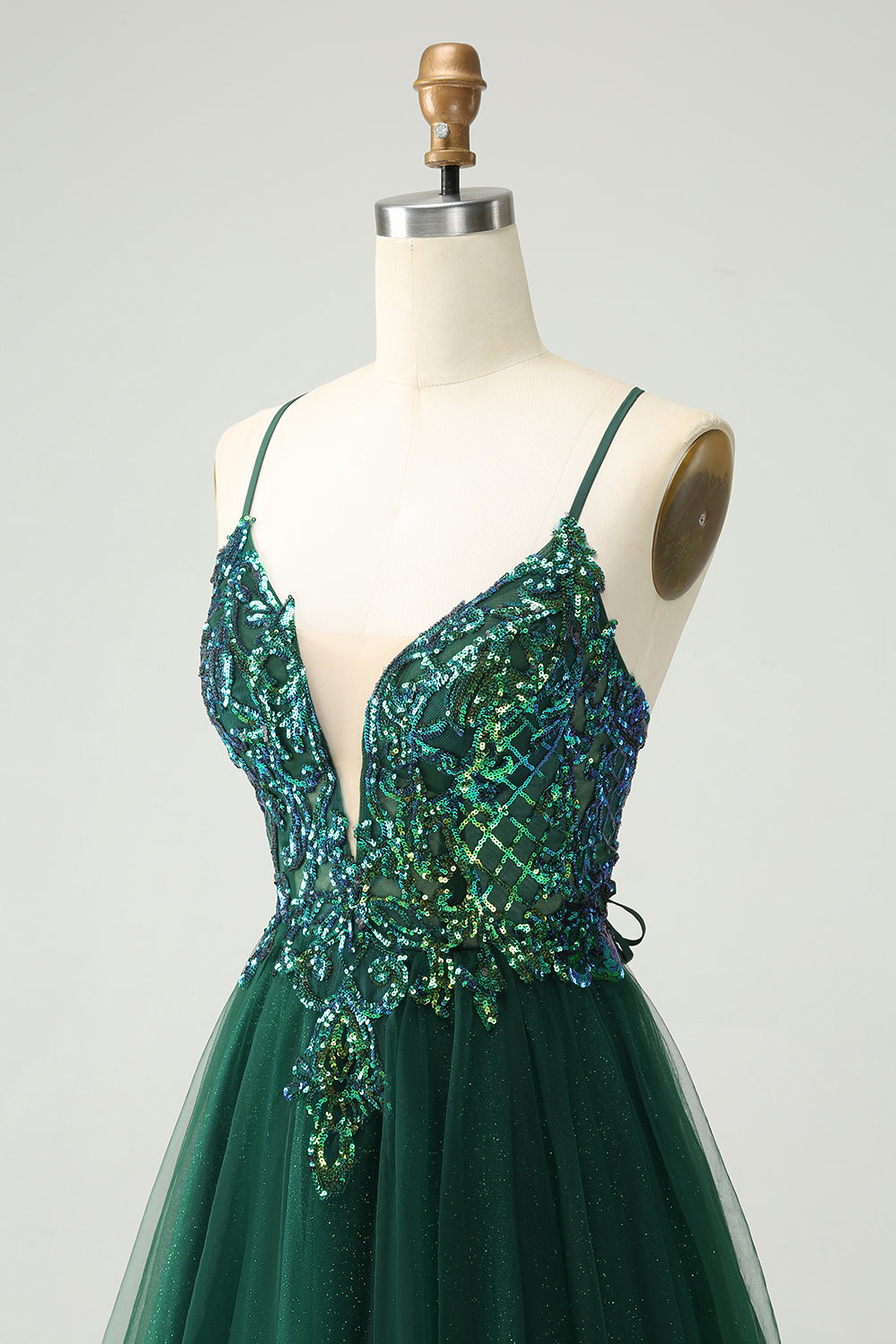 Cute Dark Green A Line V Neck Sequin Short Homecoming Dress with Appliques