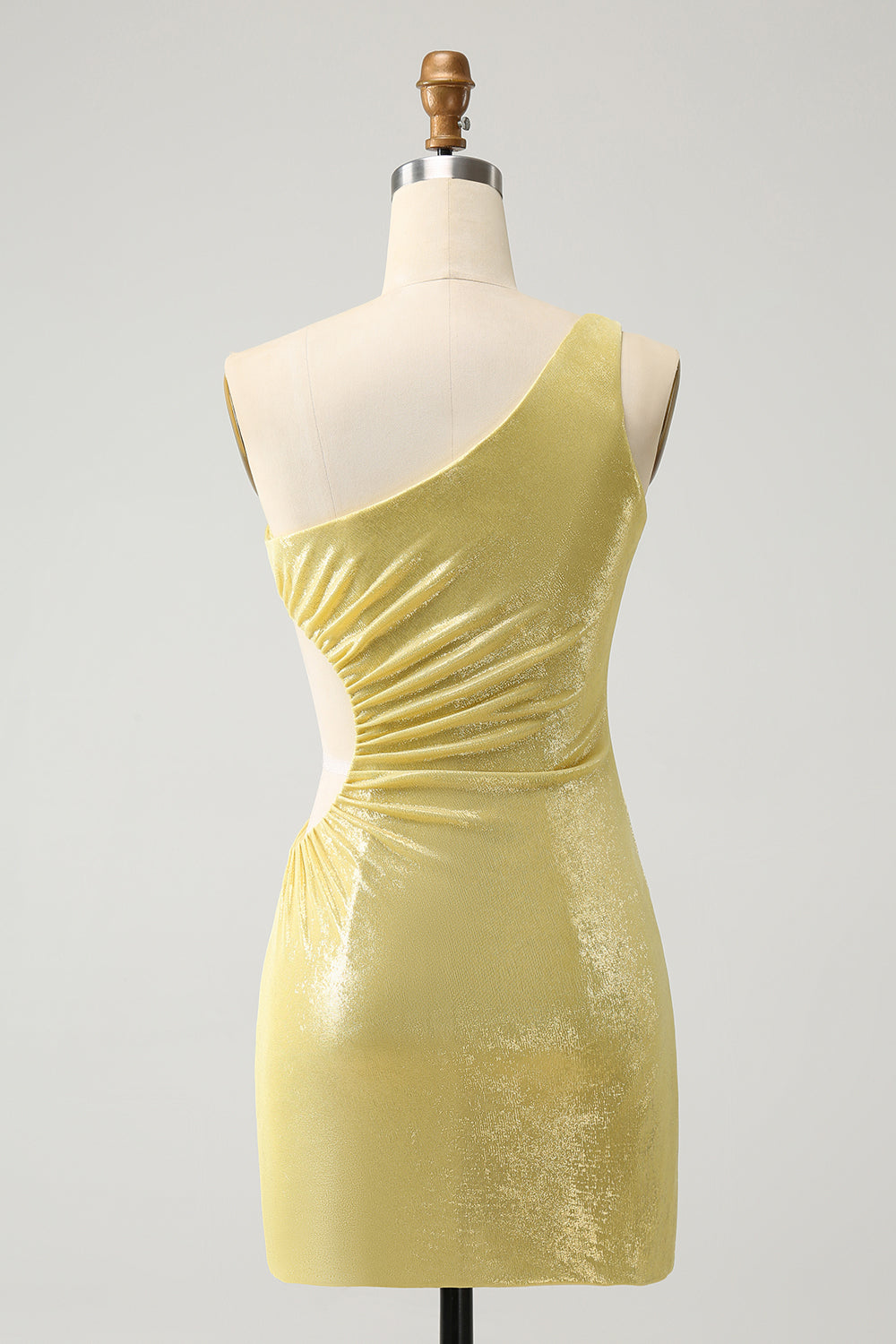 Sparkly Yellow Bodycon One Shoulder Hollow Out Pleated Short Homecoming Dress