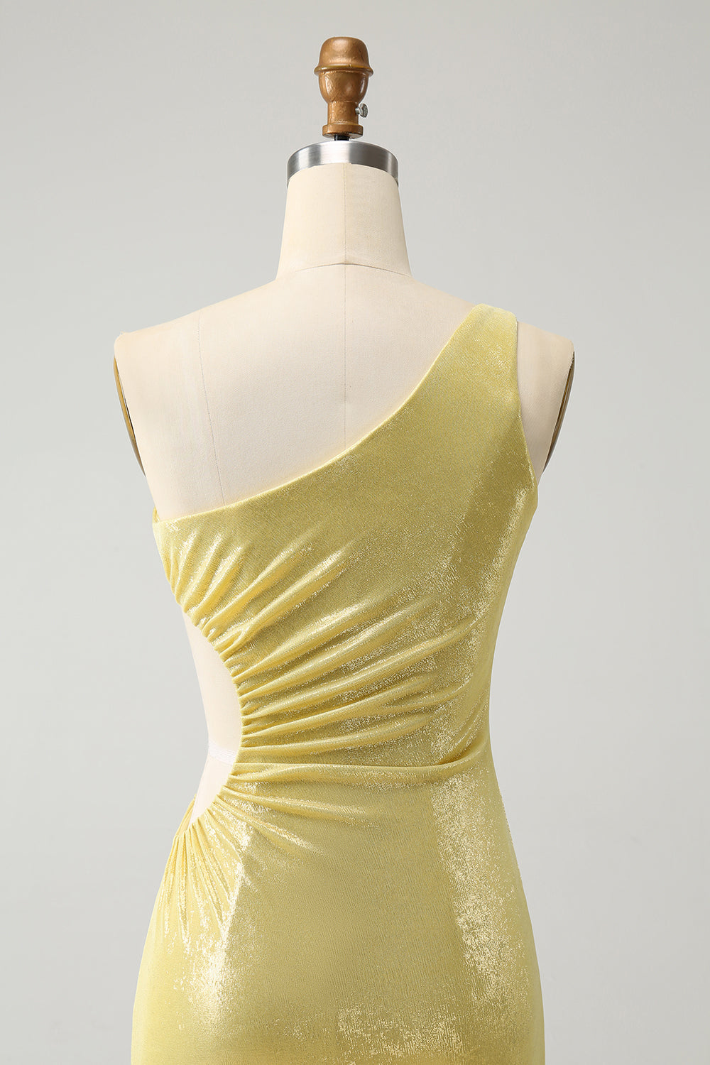 Sparkly Yellow Bodycon One Shoulder Hollow Out Pleated Short Homecoming Dress