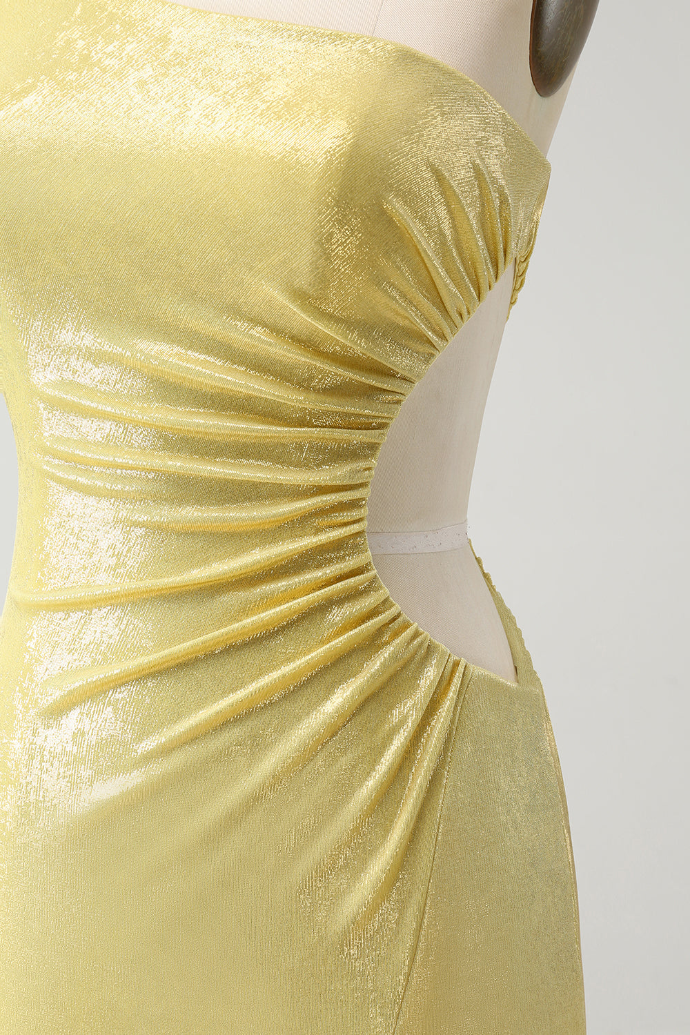 Sparkly Yellow Bodycon One Shoulder Hollow Out Pleated Short Homecoming Dress