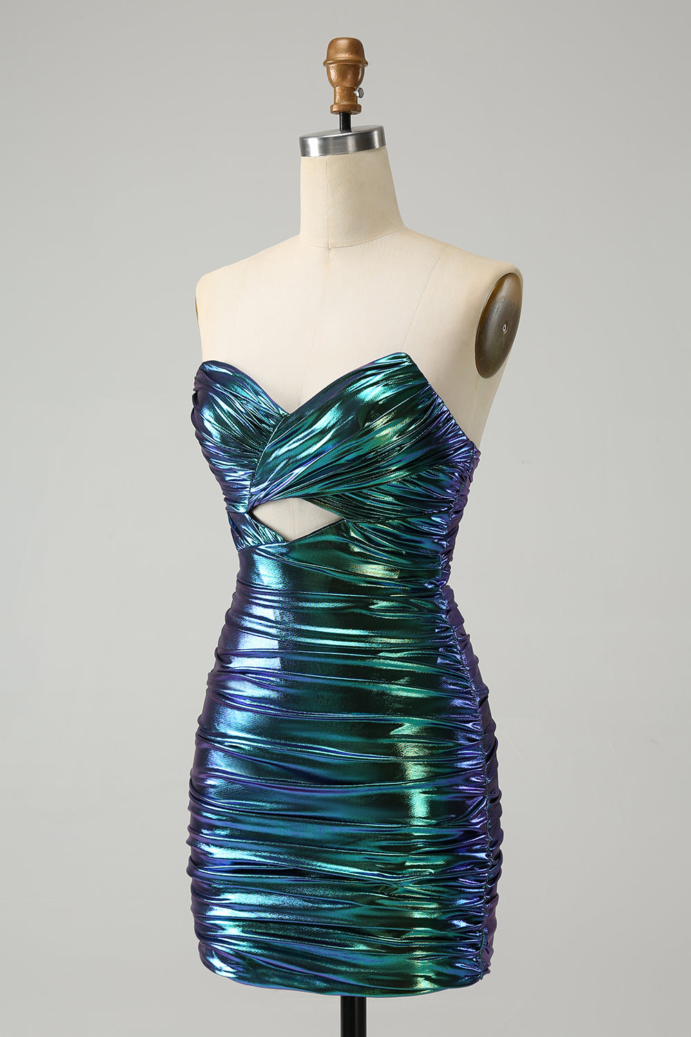 Chic Teal Blue Strapless Keyhole Pleated Tight Homecoming Dress