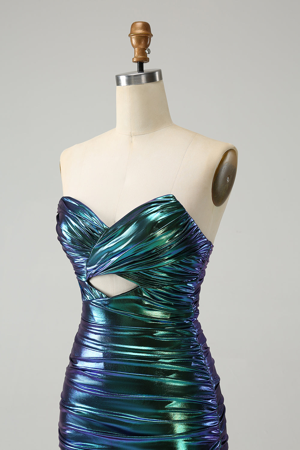 Chic Teal Blue Strapless Keyhole Pleated Tight Homecoming Dress