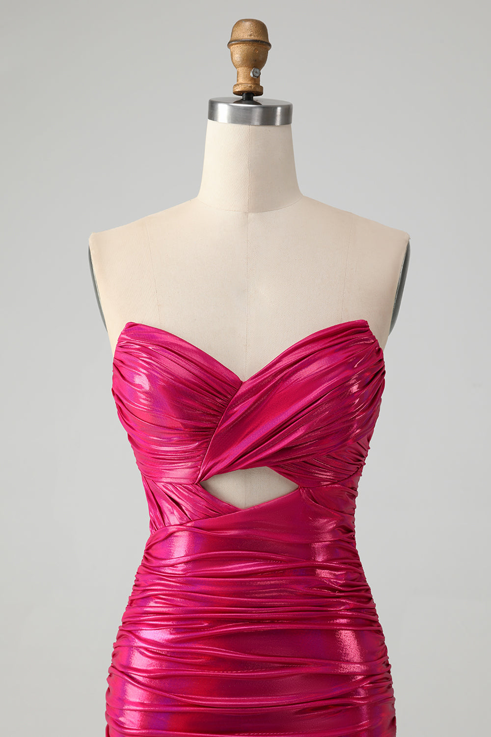 Chic Strapless Keyhole Pleated Fuchsia Tight Homecoming Dress