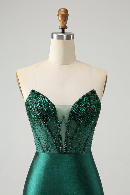 Classy Sparkly Dark Green Tight Strapless Short Homecoming Dress with Beading