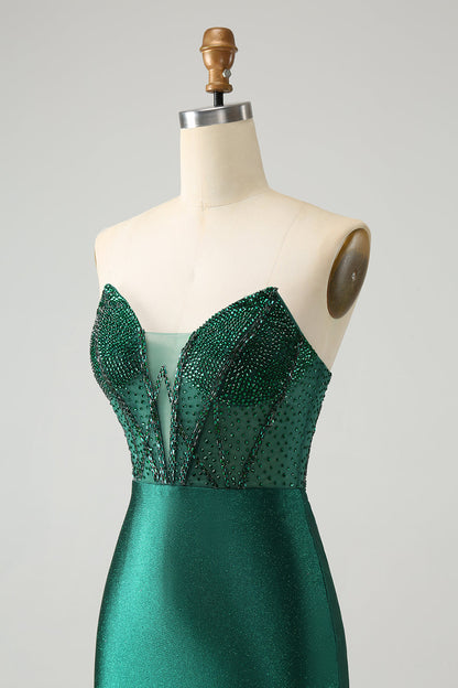 Classy Sparkly Dark Green Tight Strapless Short Homecoming Dress with Beading