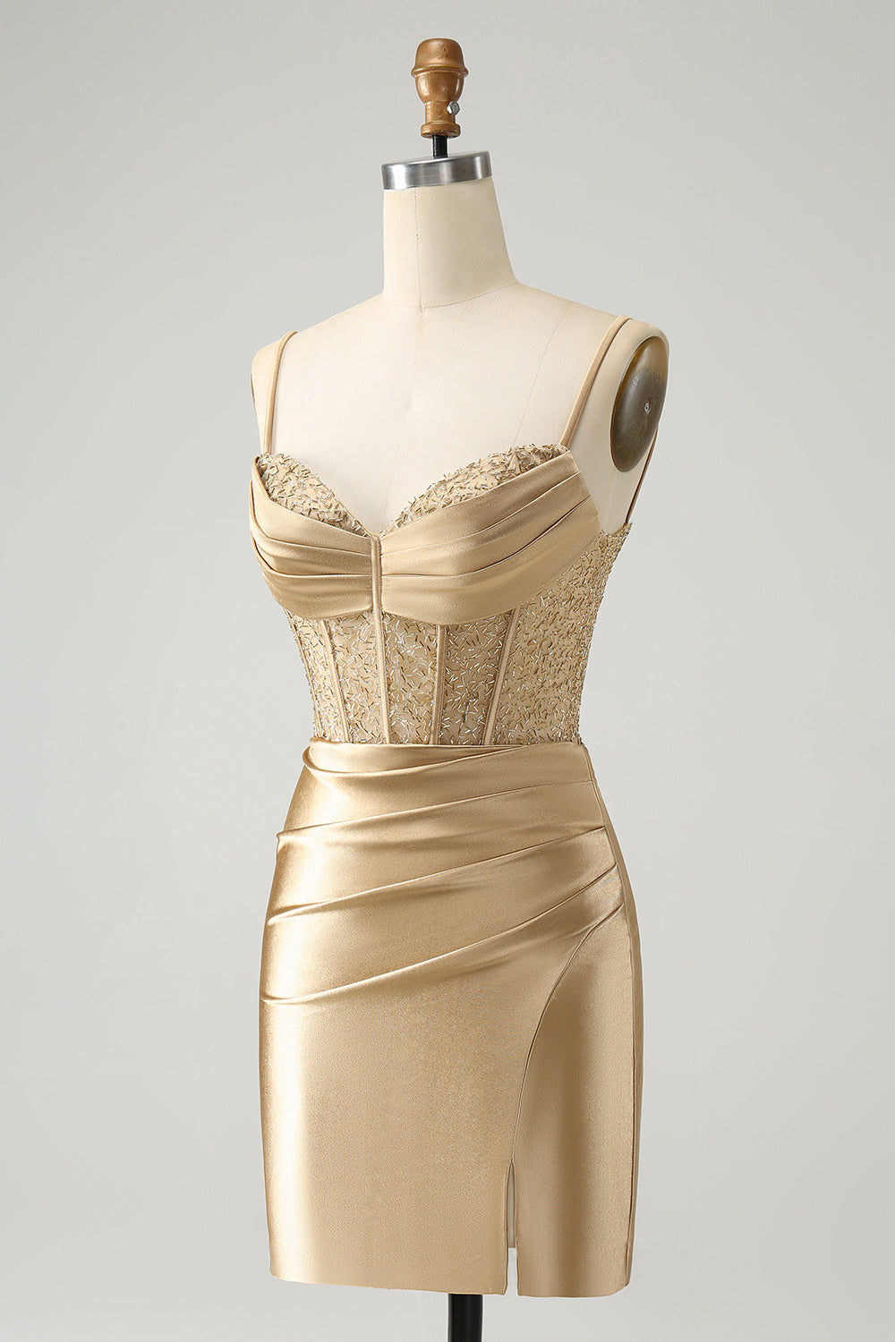 Classy Gold Bodycon Corset Short Homecoming Dress with Lace Up Back