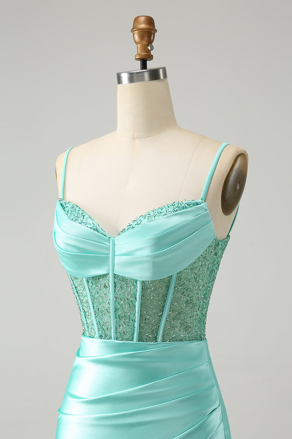 Stylish Light Green Bodycon Lace Up Back Corset Short Homecoming Dress with Slit