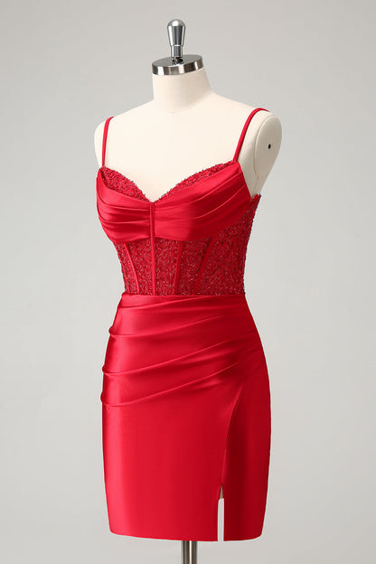 Classy Red Bodycon Corset Short Homecoming Dress with Lace Up Back