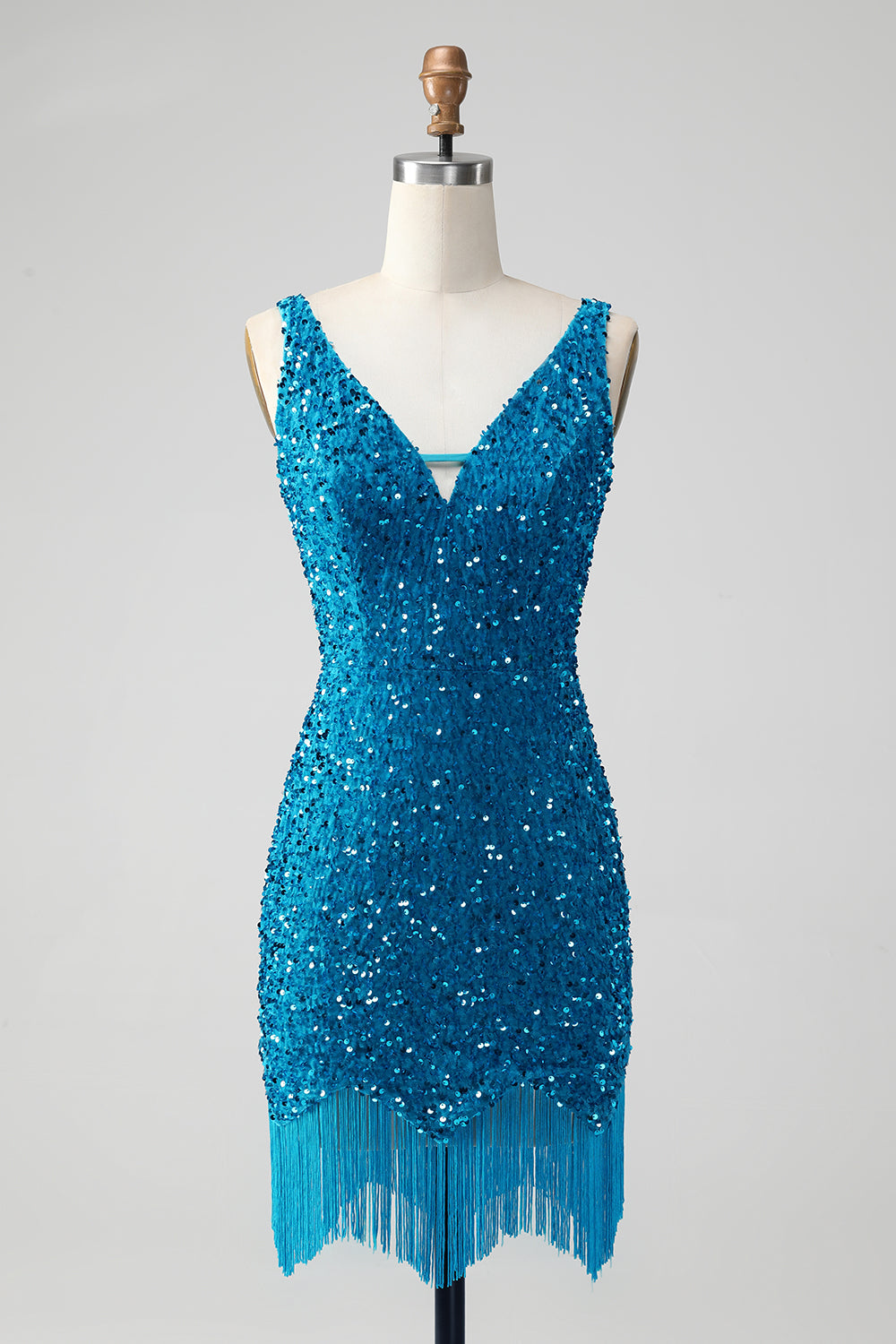 Sparkly Sage Bodycon Spaghetti Straps Sequin Short Homecoming Dress with Tassels