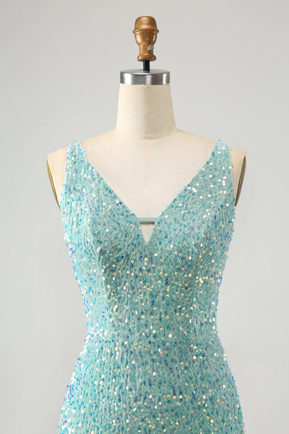 Sparkly Sage Bodycon Spaghetti Straps Sequin Short Homecoming Dress with Tassels