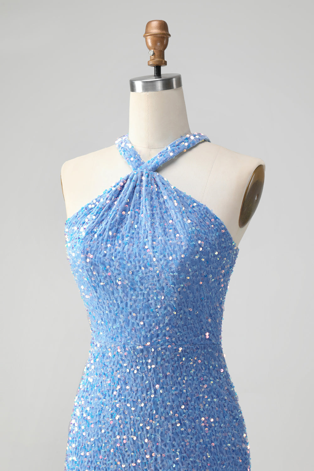 Sparkly Royal Blue Bodycon Halter Sequin Short Homecoming Dress with Tassels