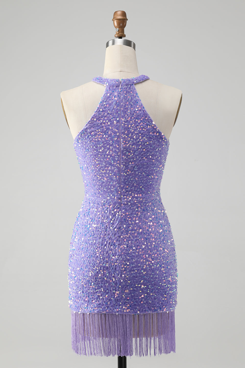 Sparkly Royal Blue Bodycon Halter Sequin Short Homecoming Dress with Tassels